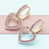 Oro Laminado Huggie Hoop, Gold Filled Style Heart Design, with Ruby Micro Pave, Polished, Golden Finish