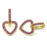 Oro Laminado Huggie Hoop, Gold Filled Style Heart Design, with Ruby Micro Pave, Polished, Golden Finish