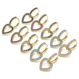 Oro Laminado Huggie Hoop, Gold Filled Style Heart Design, with Ruby Micro Pave, Polished, Golden Finish