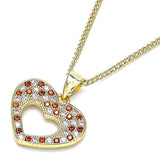 Oro Laminado Pendant Necklace, Gold Filled Style Heart Design, with Garnet and White Micro Pave, Polished, Golden Finish