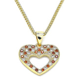Oro Laminado Pendant Necklace, Gold Filled Style Heart Design, with Garnet and White Micro Pave, Polished, Golden Finish