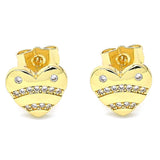 Oro Laminado Stud Earring, Gold Filled Style Heart Design, with White Micro Pave, Polished, Golden Finish