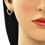 Oro Laminado Stud Earring, Gold Filled Style Heart Design, with Garnet and White Micro Pave, Polished, Golden Finish