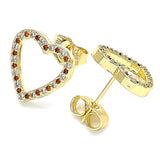 Oro Laminado Stud Earring, Gold Filled Style Heart Design, with Garnet and White Micro Pave, Polished, Golden Finish