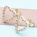 Oro Laminado Stud Earring, Gold Filled Style Heart Design, with Garnet and White Micro Pave, Polished, Golden Finish