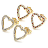Oro Laminado Stud Earring, Gold Filled Style Heart Design, with Garnet and White Micro Pave, Polished, Golden Finish