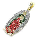 Oro Laminado Religious Pendant, Gold Filled Style Guadalupe Design, with Multicolor Crystal, Polished, Tricolor