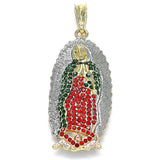 Oro Laminado Religious Pendant, Gold Filled Style Guadalupe Design, with Multicolor Crystal, Polished, Tricolor