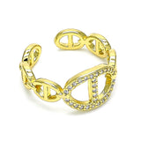 Oro Laminado Multi Stone Ring, Gold Filled Style Puff Mariner Design, with White Micro Pave, Polished, Golden Finish