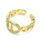 Oro Laminado Multi Stone Ring, Gold Filled Style Puff Mariner Design, with White Micro Pave, Polished, Golden Finish