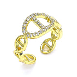 Oro Laminado Multi Stone Ring, Gold Filled Style Puff Mariner Design, with White Micro Pave, Polished, Golden Finish