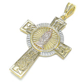 Oro Laminado Religious Pendant, Gold Filled Style Crucifix Design, Polished, Tricolor