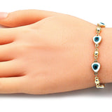 Oro Laminado Fancy Bracelet, Gold Filled Style Evil Eye and Heart Design, White Enamel Finish, Golden Finish