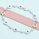 Oro Laminado Fancy Bracelet, Gold Filled Style Evil Eye and Heart Design, White Enamel Finish, Golden Finish