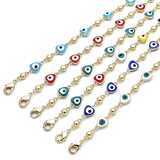 Oro Laminado Fancy Bracelet, Gold Filled Style Evil Eye and Heart Design, White Enamel Finish, Golden Finish