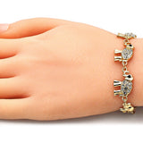 Oro Laminado Fancy Bracelet, Gold Filled Style Elephant Design, with White and Black Crystal, Polished, Golden Finish