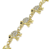 Oro Laminado Fancy Bracelet, Gold Filled Style Elephant Design, with White and Black Crystal, Polished, Golden Finish