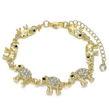 Oro Laminado Fancy Bracelet, Gold Filled Style Elephant Design, with White and Black Crystal, Polished, Golden Finish