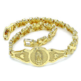 Oro Laminado Fancy Bracelet, Gold Filled Style Guadalupe and Heart Design, Diamond Cutting Finish, Golden Finish