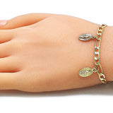 Oro Laminado Charm Bracelet, Gold Filled Style Guadalupe Design, Polished, Tricolor