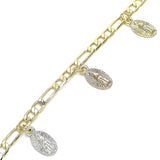 Oro Laminado Charm Bracelet, Gold Filled Style Guadalupe Design, Polished, Tricolor
