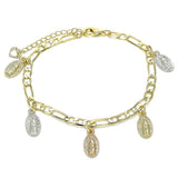 Oro Laminado Charm Bracelet, Gold Filled Style Guadalupe Design, Polished, Tricolor