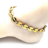 Stainless Steel Basic Anklet, Puff Mariner Design, Polished, Golden Finish