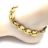 Stainless Steel Basic Anklet, Puff Mariner Design, Polished, Golden Finish