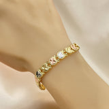 Oro Laminado Fancy Bracelet, Gold Filled Style Apple Design, Diamond Cutting Finish, Tricolor