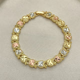 Oro Laminado Fancy Bracelet, Gold Filled Style Apple Design, Diamond Cutting Finish, Tricolor