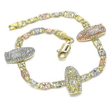 Oro Laminado Fancy Bracelet, Gold Filled Style Guadalupe Design, Polished, Tricolor
