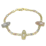 Oro Laminado Fancy Bracelet, Gold Filled Style Guadalupe Design, Polished, Tricolor