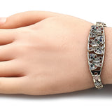 Oro Laminado Fancy Bracelet, Gold Filled Style Butterfly and Flower Design, with Multicolor Crystal, Polished, Tricolor