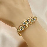 Oro Laminado Fancy Bracelet, Gold Filled Style Butterfly and Flower Design, with Multicolor Crystal, Polished, Tricolor