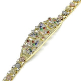 Oro Laminado Fancy Bracelet, Gold Filled Style Butterfly and Flower Design, with Multicolor Crystal, Polished, Tricolor