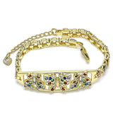 Oro Laminado Fancy Bracelet, Gold Filled Style Butterfly and Flower Design, with Multicolor Crystal, Polished, Tricolor