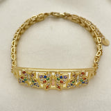 Oro Laminado Fancy Bracelet, Gold Filled Style Butterfly and Flower Design, with Multicolor Crystal, Polished, Tricolor