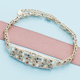 Oro Laminado Fancy Bracelet, Gold Filled Style Butterfly and Flower Design, with Multicolor Crystal, Polished, Tricolor