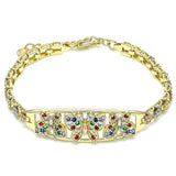 Oro Laminado Fancy Bracelet, Gold Filled Style Butterfly and Flower Design, with Multicolor Crystal, Polished, Tricolor