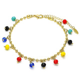 Oro Laminado Charm Anklet , Gold Filled Style with Multicolor Crystal, Polished, Golden Finish