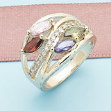 Oro Laminado Multi Stone Ring, Gold Filled Style with Multicolor Cubic Zirconia, Polished, Golden Finish