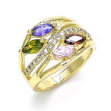 Oro Laminado Multi Stone Ring, Gold Filled Style with Multicolor Cubic Zirconia, Polished, Golden Finish