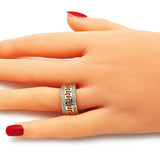 Oro Laminado Multi Stone Ring, Gold Filled Style Greek Key Design, with White Cubic Zirconia, Polished, Golden Finish
