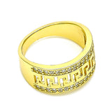 Oro Laminado Multi Stone Ring, Gold Filled Style Greek Key Design, with White Cubic Zirconia, Polished, Golden Finish