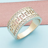 Oro Laminado Multi Stone Ring, Gold Filled Style Greek Key Design, with White Cubic Zirconia, Polished, Golden Finish