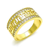 Oro Laminado Multi Stone Ring, Gold Filled Style Greek Key Design, with White Cubic Zirconia, Polished, Golden Finish