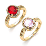 Oro Laminado Multi Stone Ring, Gold Filled Style with Pink Cubic Zirconia, Polished, Golden Finish