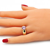 Oro Laminado Multi Stone Ring, Gold Filled Style with Pink Cubic Zirconia, Polished, Golden Finish