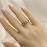 Oro Laminado Multi Stone Ring, Gold Filled Style with Pink Cubic Zirconia, Polished, Golden Finish
