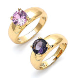 Oro Laminado Multi Stone Ring, Gold Filled Style with Pink Cubic Zirconia, Polished, Golden Finish